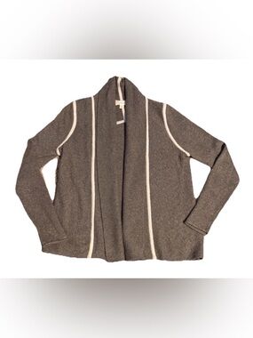 Nurture Light Brown Open-Front Cardigan with Cream Trim